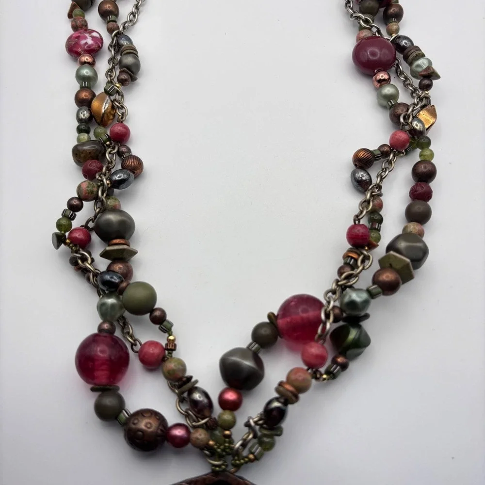 Vintage Cynthia Jean Statement Necklace Multi-strand Beaded Stones 28